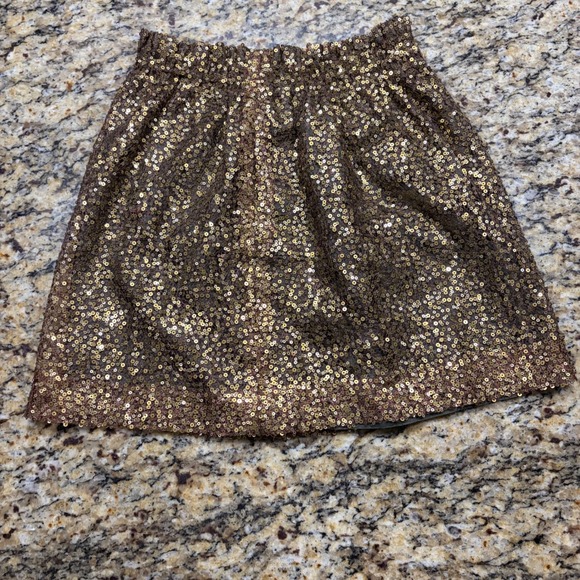 J.Crew Dresses & Skirts - NEW J.Crew Bronze Gold Sequin Mini Skirt Elastic Waist Holiday Party Size 2 ws
